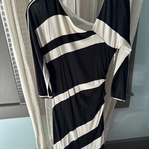 Bordeaux Black and Cream Striped Midi Dress